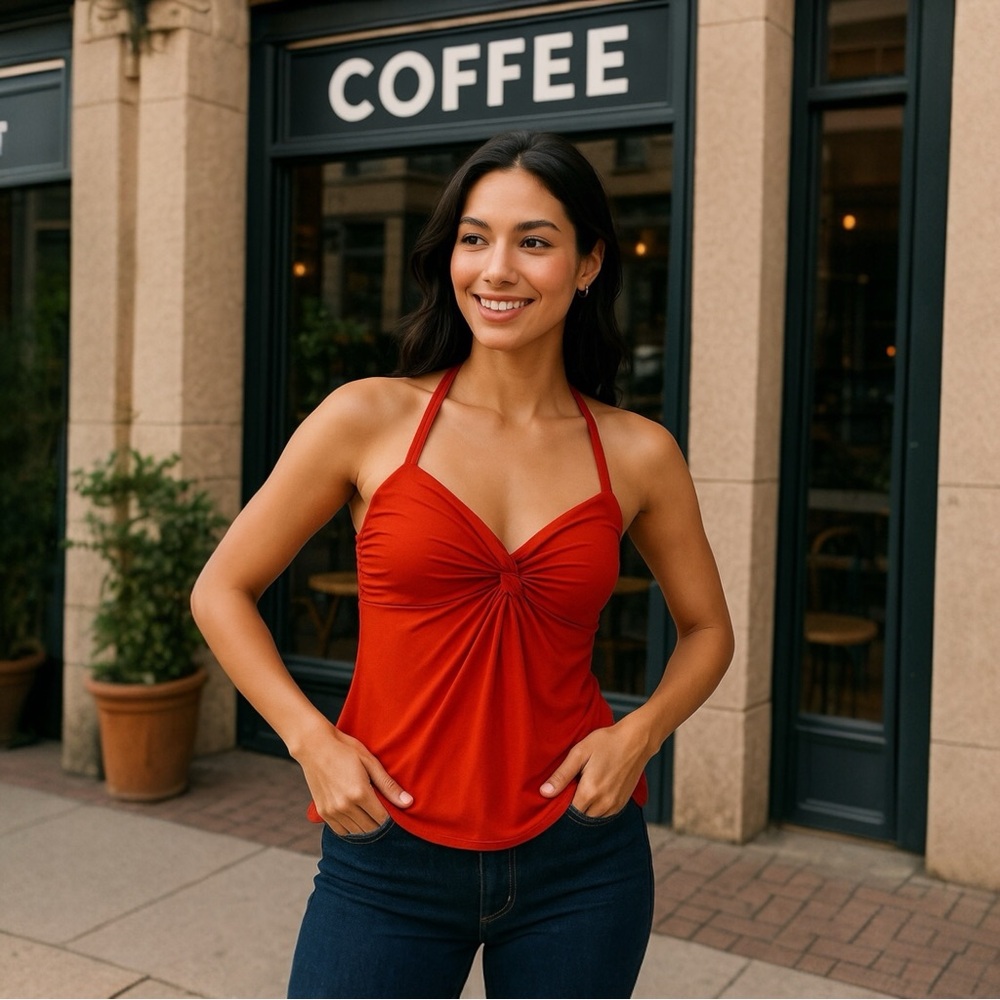 CRIMSON CRUSH KNOT HALTER TOP